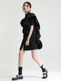Momentlover Original Solid Color Detachable Falbala Black Mini Dress