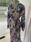 Momentlover Flower Print High Waisted Long Sleeves Tied Waist V-Neck Shirts Top + Pants Bottom Two Pieces Set