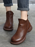 Momentlover Zipper Solid Color Round-Toe Boots