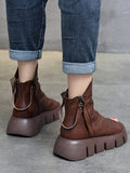 Momentlover Urban Black Brown Zipper Hollow Platform Shoes
