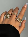 Momentlover Solid Color Geometric Three Pieces Rings Accessories