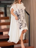 Momentlover Printed Asymmetric Short Sleeves Loose Maxi Dresses