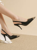 Momentlover Square-Toe Split-Joint Contrast Color Sling Shoes Pumps