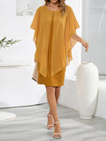 Momentlover Split-Joint Solid Color See-Through Gauze Loose Half Sleeves Mini Dresses