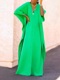 Momentlover Batwing Sleeves Loose Solid Color Split-Side V-Neck Maxi Dresses