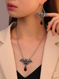Momentlover Halloween Stylish Alloy Bat Cross Pearl Chain Necklace&Earrings