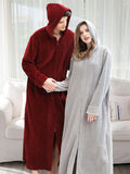 Momentlover Comfortable Hooded Zipper Warm Pajama Robe