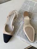 Momentlover Round Cut Pointed-Toe Contrast Color Sling Shoes