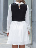 Momentlover Split-Joint Hollow Buttoned Long Sleeves High Waisted Lapel Mini Dresses