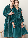 Momentlover Comfortable Solid Bandage V-Neck Pajama Robe