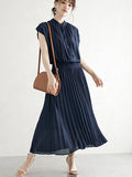 Momentlover Chiffon 5 Colors Loose Pleated Split-Joint Dress