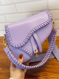 Momentlover Urban Split-Joint Solid Color PU Shoulder Bag Saddle Bag