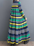 Momentlover Split-Joint Polka-Dot Buttoned Loose Long Sleeves Round-Neck Midi Dresses