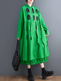 Momentlover Stylish Long Sleeves A-Line Polka Dot Polo Shirt Midi Dresses