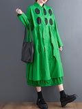 Momentlover Stylish Long Sleeves A-Line Polka Dot Polo Shirt Midi Dresses