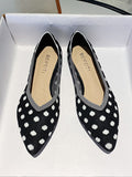 Momentlover V-Cut Polka-Dot Pointed-Toe Contrast Color Low Heels Flat Shoes