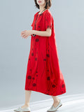 Momentlover Printed Short Sleeves Loose Round-neck Midi Dresses