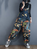 Momentlover Original Cartoon Printed With Pocket Harem Denim Overalls