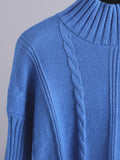 Momentlover Loose Long Sleeves Split-Side Solid High-Low Half Turtleneck Sweater Tops & Wide Leg Pants Two Pieces Set