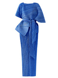 Momentlover Urban Loose Solid Color Tied Pleated Top&V-Back Vest Dress Two Pieces Set