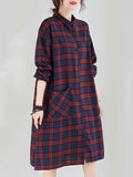 Momentlover Original Plaid Lapel Shirt Dress