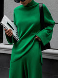 Momentlover Casual Solid Color Irregularity High-Neck Sweater& Wide Leg Pants Suits