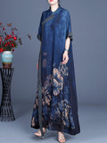 Momentlover Original Floral Print Split-Joint Stand Collar Maxi Dress