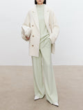 Momentlover Solid Color Long Sleeves High-Neck Sweater Top + Wide Leg Pants Bottom Two Pieces Set
