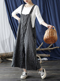 Momentlover Casual Contrast Color Striped Wide Leg Overalls