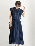 Momentlover Chiffon 5 Colors Loose Pleated Split-Joint Dress