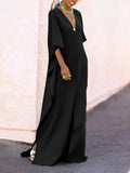 Momentlover Batwing Sleeves Loose Solid Color Split-Side V-Neck Maxi Dresses