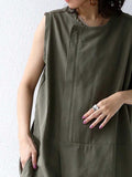 Momentlover Casual Solid Color Round-Neck Sleeveless Wide Leg Jumpsuits