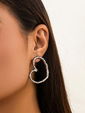 Momentlover Solid Color Hollow Heart Shape Geometric Drop Earrings