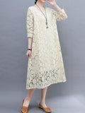 Momentlover A-Line Long Sleeves Hollow Round-Neck Midi Dresses