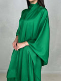 Momentlover Batwing Sleeves Loose Solid Color Stand Collar T-Shirt Tops&Pants Two Pieces Set
