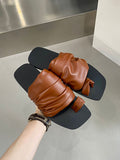 Momentlover Pleated Contrast Color Slippers
