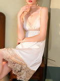 Momentlover Split-Joint Lacy Backless Sleeveless V-neck Intimates&Pajamas