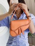 Momentlover Urban Split-Joint Solid Color PU Shoulder Bag Saddle Bag