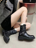 Momentlover Zipper Split-Joint Round-Toe Belt Buckle Boots