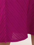 Momentlover Solid Color Pleated Embroidered Loose Long Sleeves Round-neck Midi Dresses