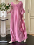 Momentlover Solid Color Loose Half Sleeves Round-Neck Midi Dresses
