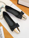 Momentlover Square-Toe Split-Joint Shallow Cut Contrast Color Bowknot Flats