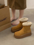 Momentlover Velvet Split-Joint Round-Toe Platform Shoes Boots