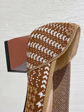 Momentlover V-Cut Pointed-Toe Houndstooth Contrast Color Pumps