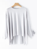 Momentlover Simple Solid Color High-Low Asymmetric Modal Pajama Top