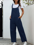 Momentlover Solid Color Buttoned Loose Overalls