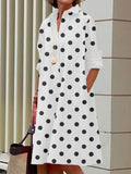 Momentlover Vintage Long Sleeves Polka Dot Lapel Midi Dresses