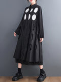 Momentlover Stylish Long Sleeves A-Line Polka Dot Polo Shirt Midi Dresses