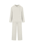 Momentlover Loose Solid Color Hooded Long Sleeves Round-Neck Sweater Top + Drawstring Pants Bottom Two Pieces Set