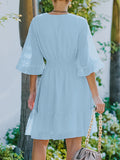 Momentlover Original Half Sleeves Loose Polka-Dot Falbala Solid Color V-Neck Mini Dresses